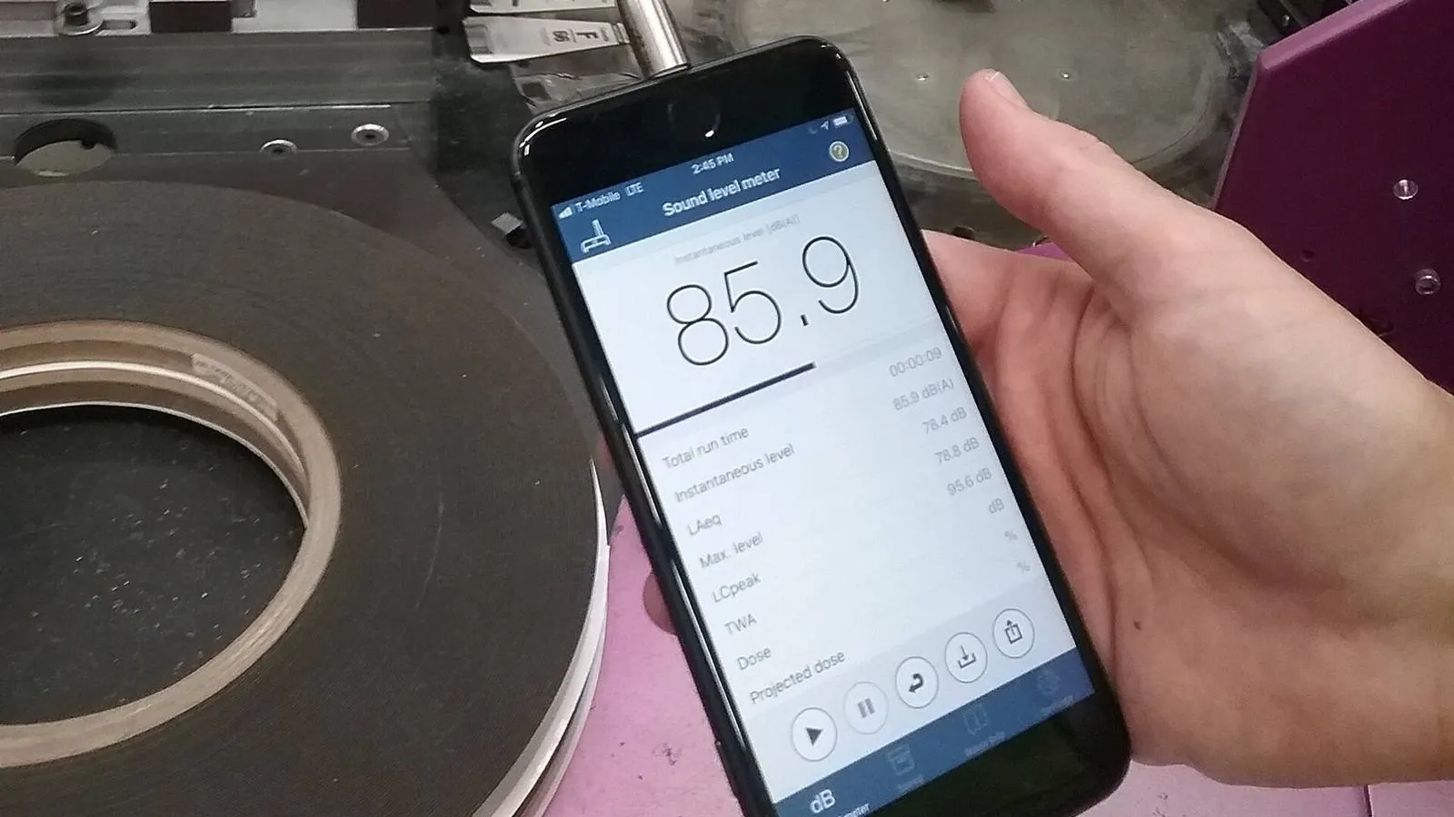 Acoustical consultant measuring sound levels